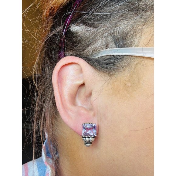 Vintage Estate Sterling Silver 925 Amethyst Stud Earrings, 7.8g, Marked NF - Picture 7 of 10